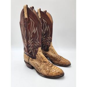 Vintage Panhandle‎ Slim By Sanders Bodis Snakeskin Cowboy Boots Brown and Tan